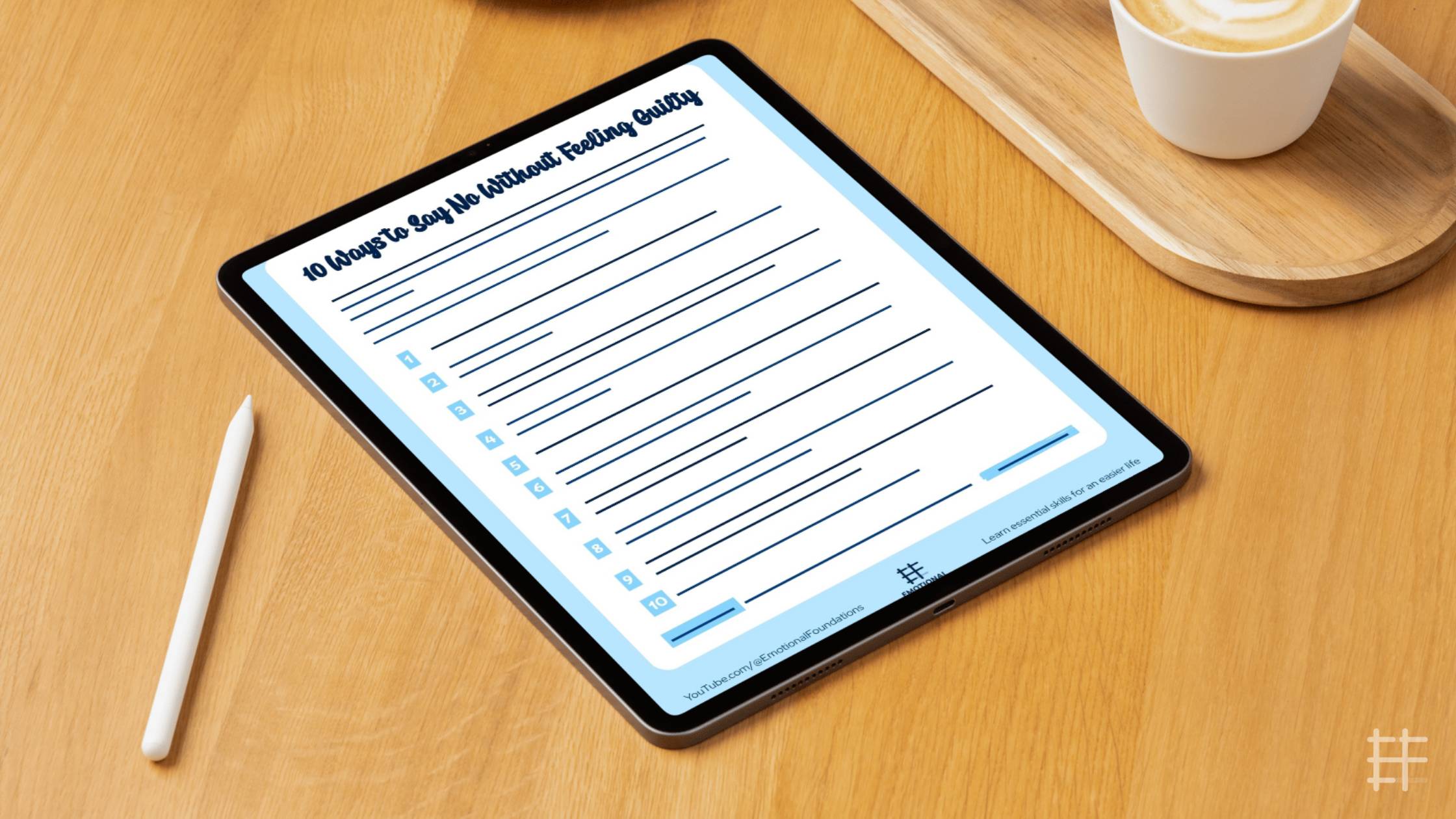 Tablet showing page with heading 10 ways to say no without feeling guilty and a list