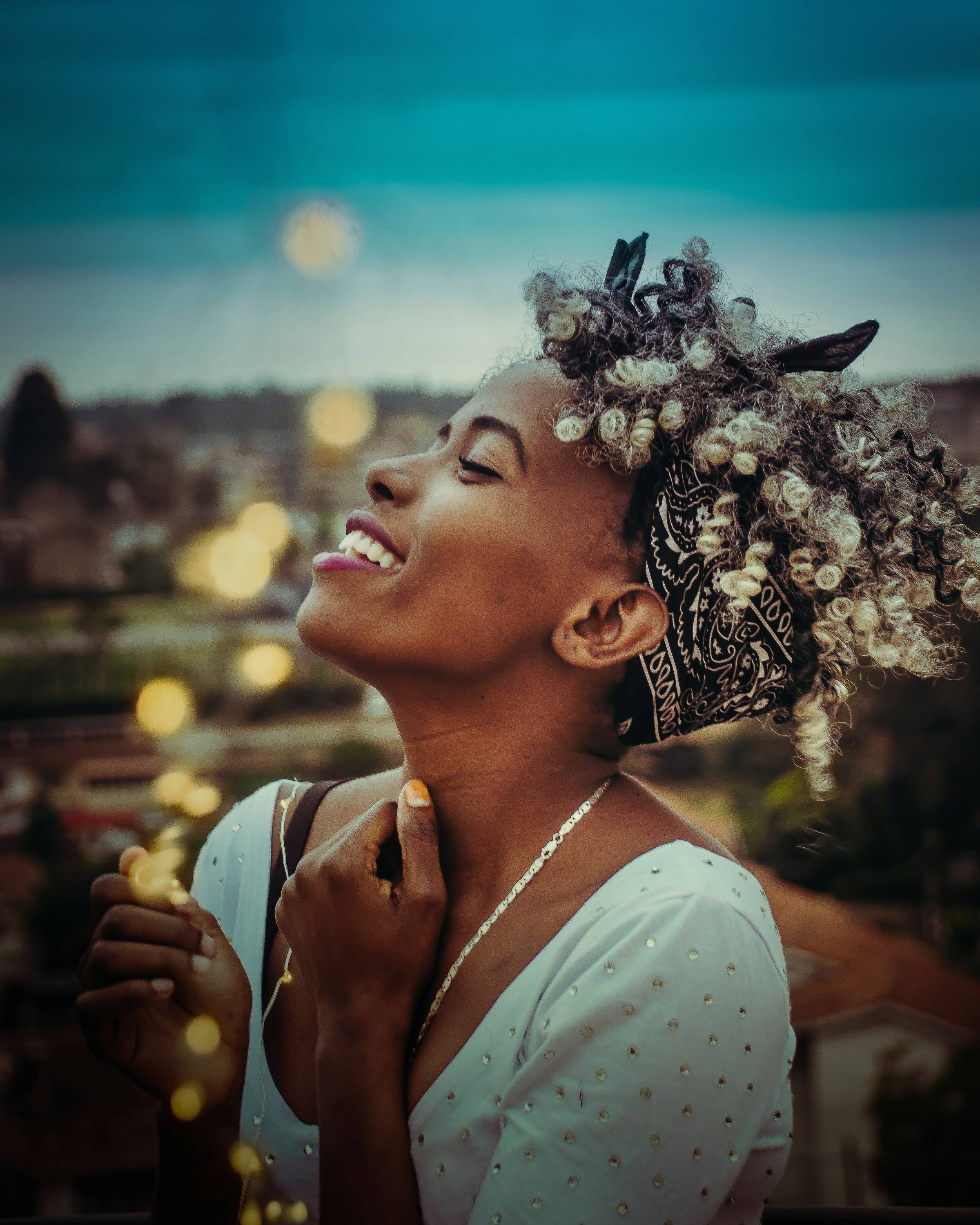 beautiful black woman with short curly hair