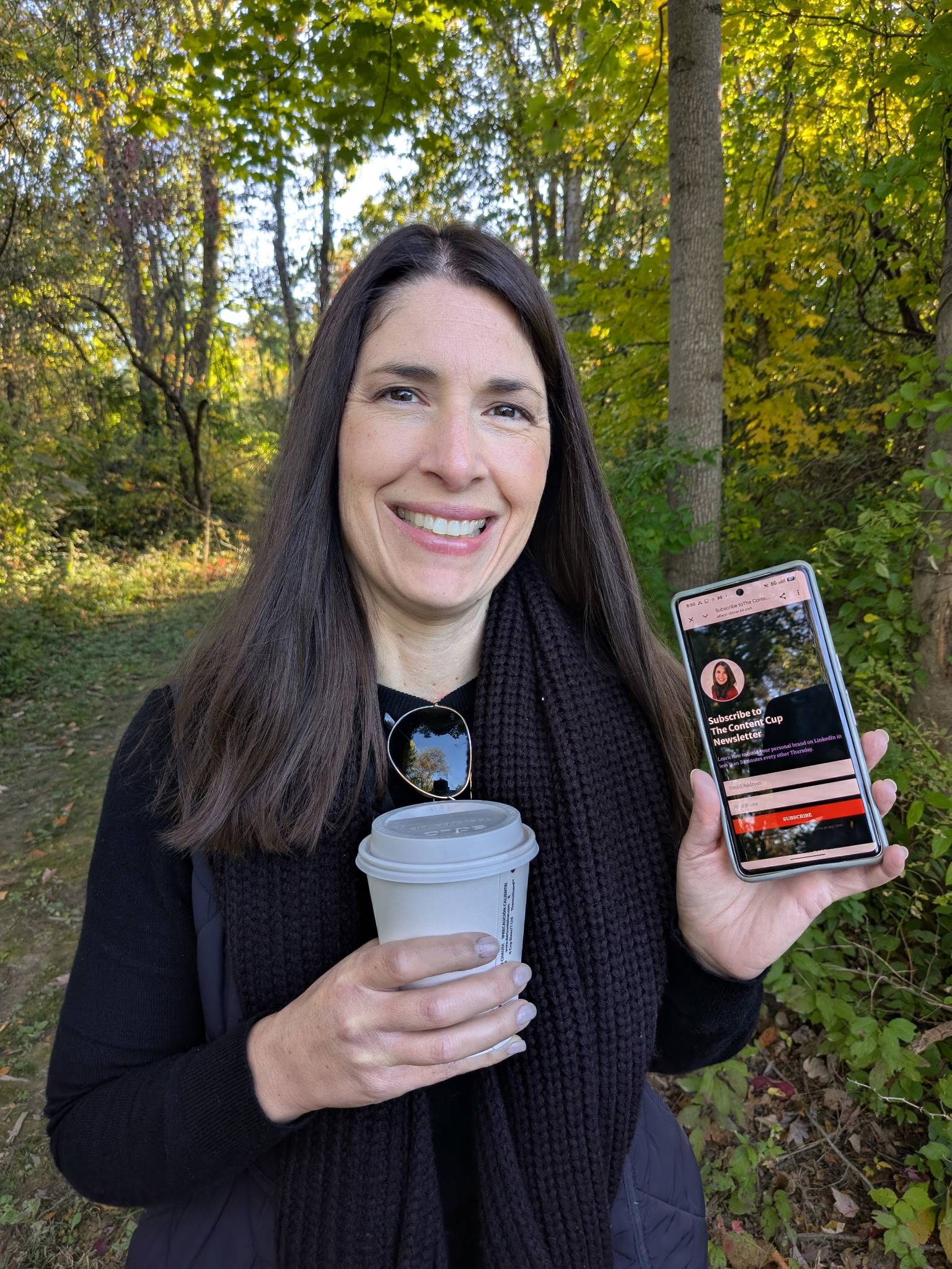Allison telling you to subscribe to her LinkedIn newsletter called, The Content Cup