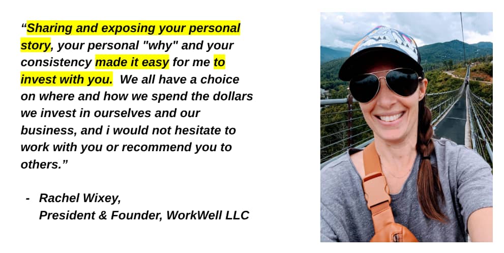 Allison sharing her story, and the client noticing and hiring her.