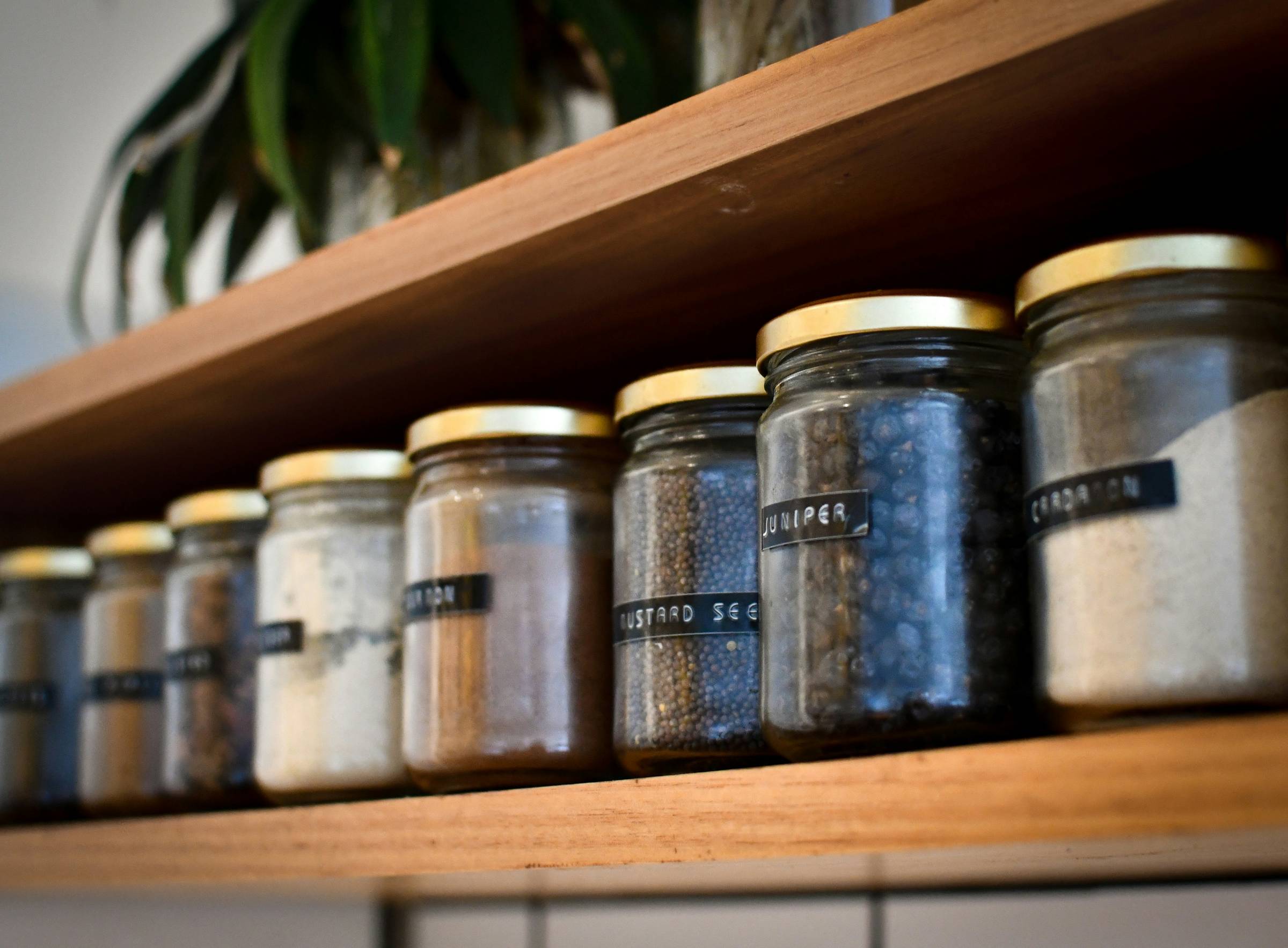 Spices in jars on a shelf