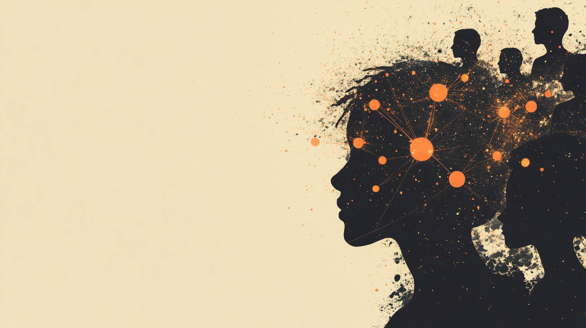 human silhouettes with interconnected glowing threads weaving between their heads