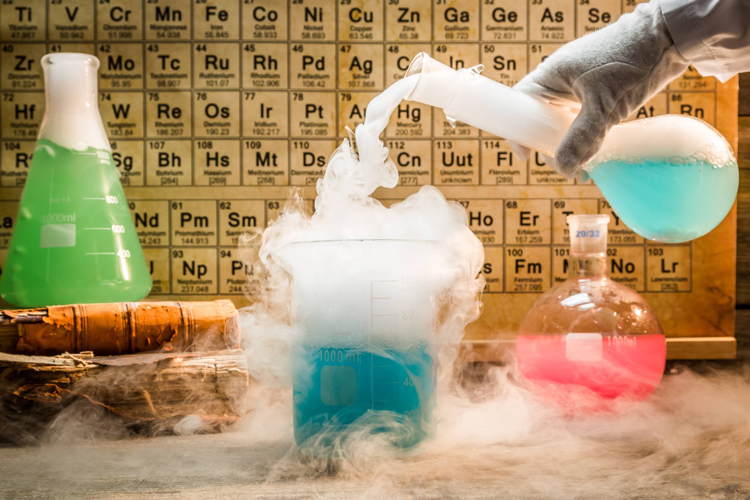 a science experiment with potions