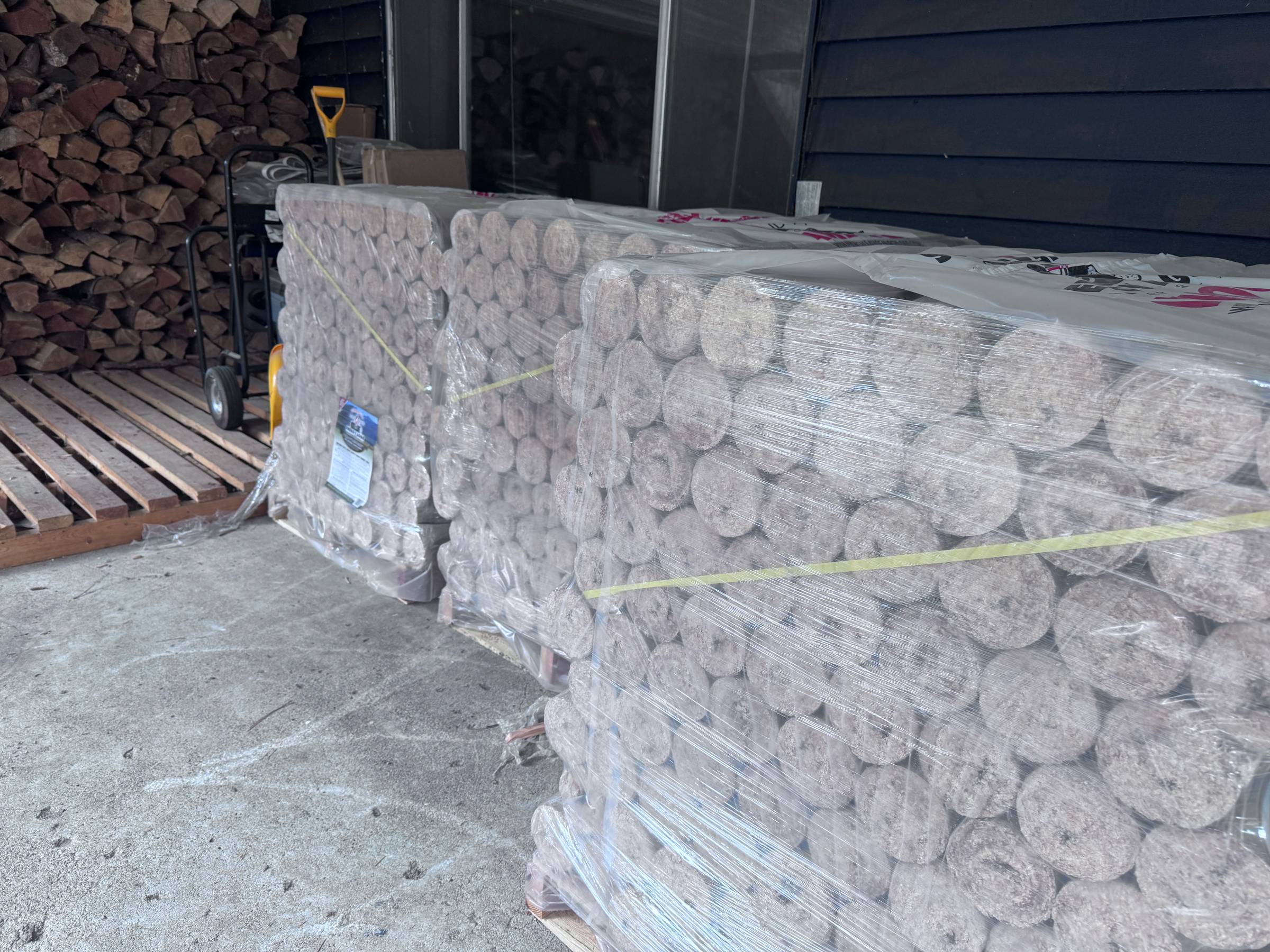 stacks of energy logs on a pallet