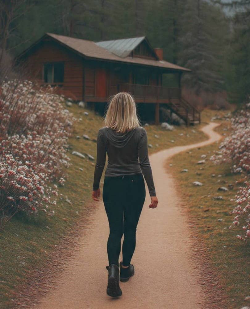 Woman walking in woods
