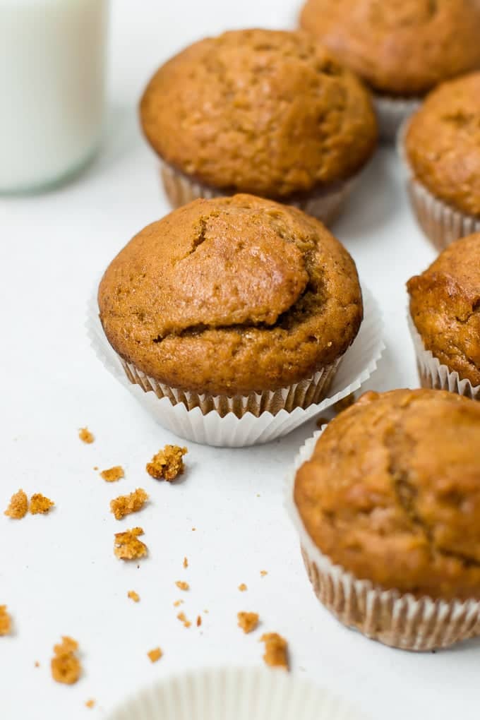 Perfectly baked pumpkin muffin with a light and tender crumb.