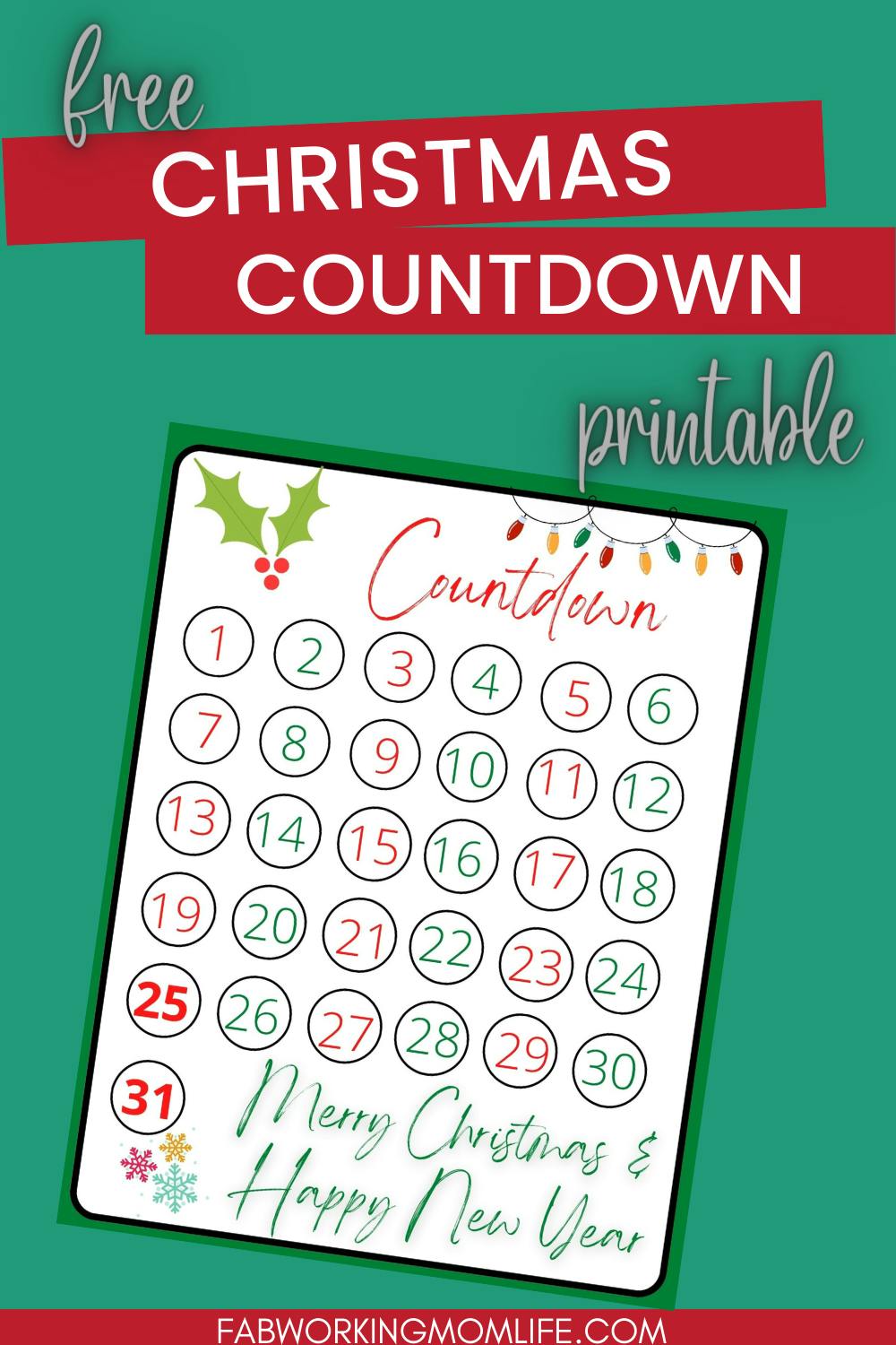 Christmas Countdown Advent Calendar Printable