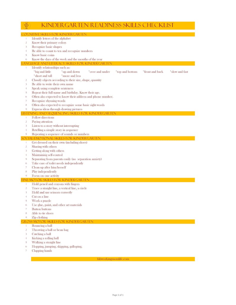 Cognitive skills for outlet kindergarten