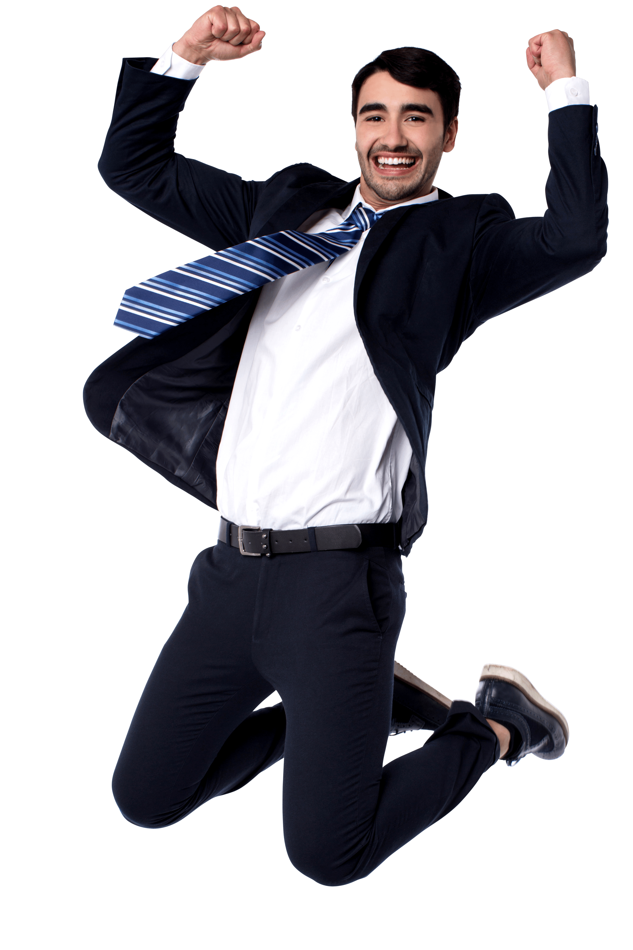 Crazyhappy guy jumping for joy because he doesn't have to work with dud clients anymore, 