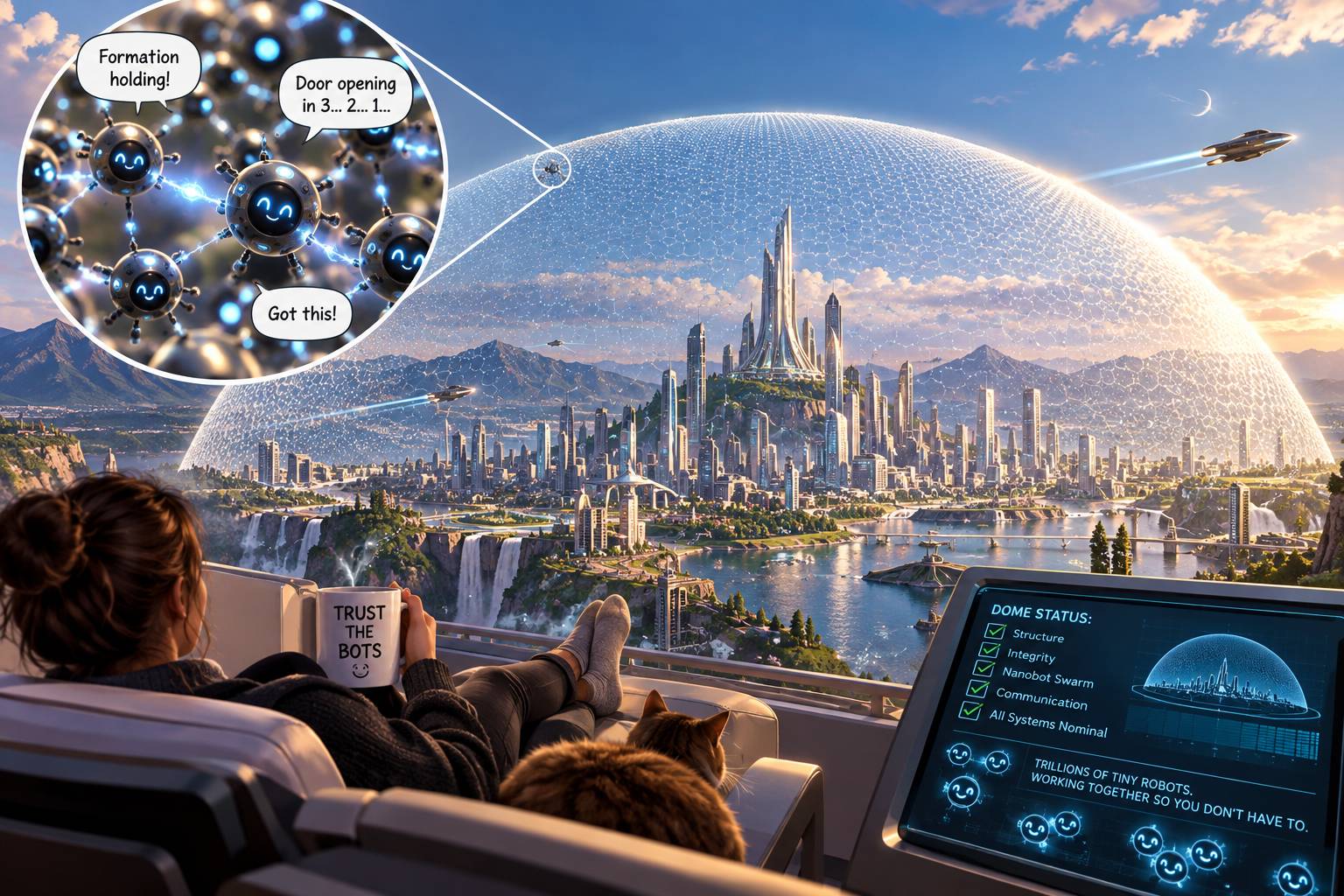 futuristic energy dome made up of nanobots