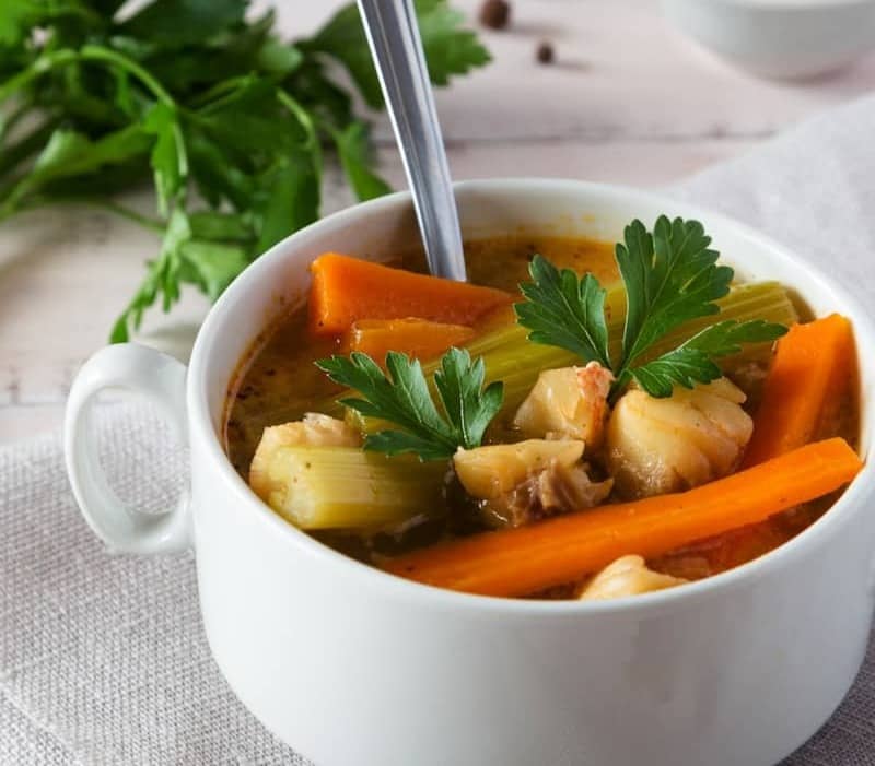Delicious, hearty vegetable soup with carrots and herbs.