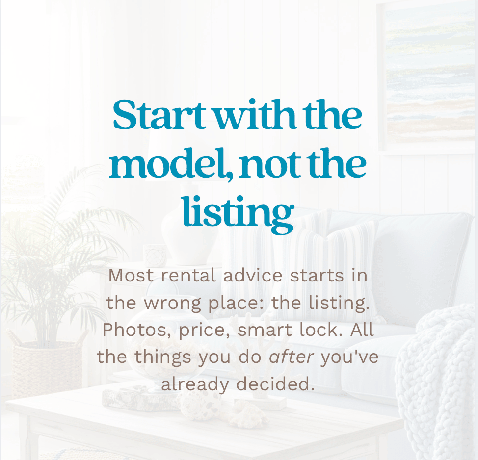 Start with the model, not the listing — set over a calm, light-filled coastal living room. The thumbnail for this issue on choosing your rental model before you list.