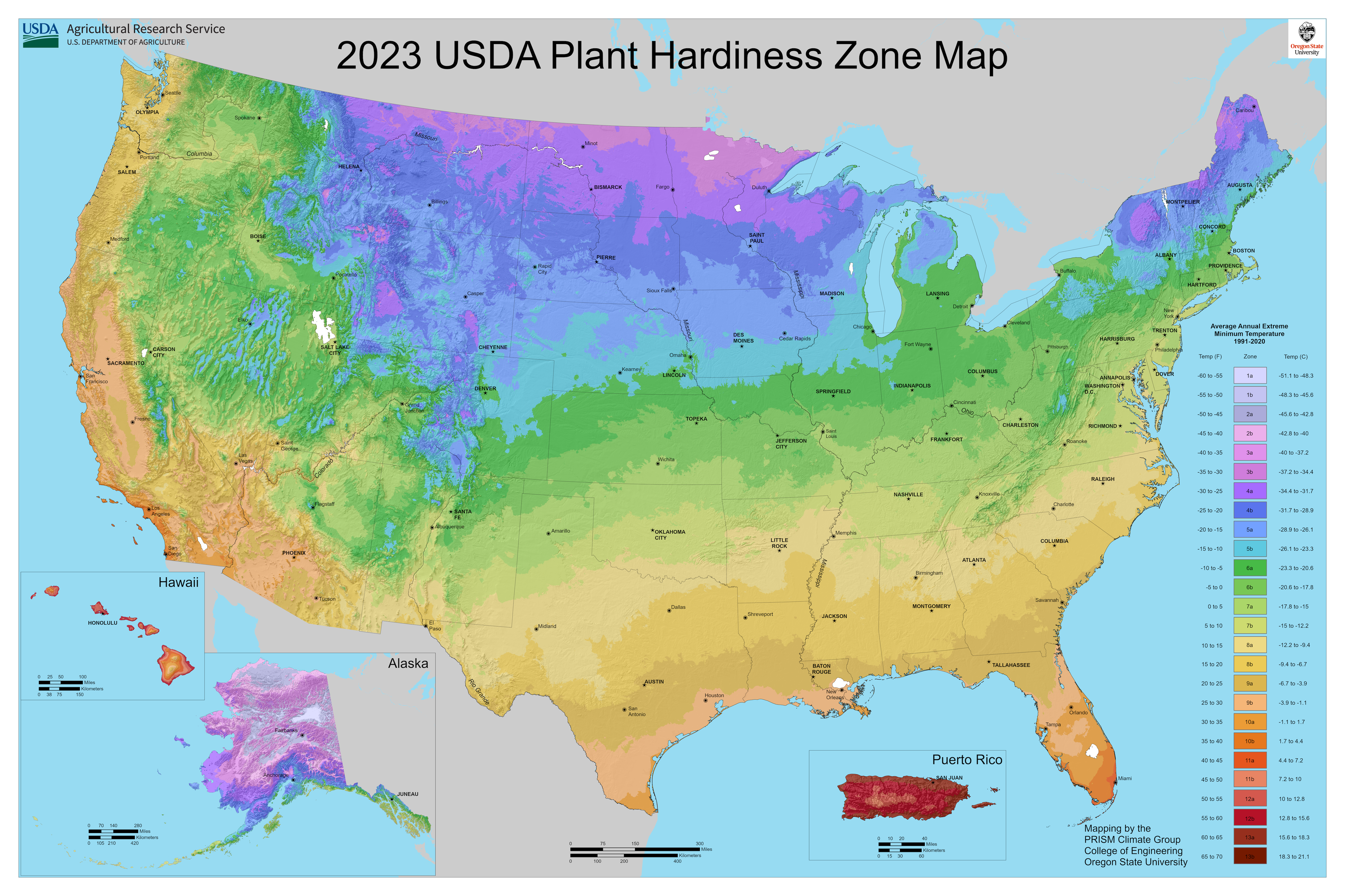 Map of 2023 USDA Plant Hardiness Zone Map