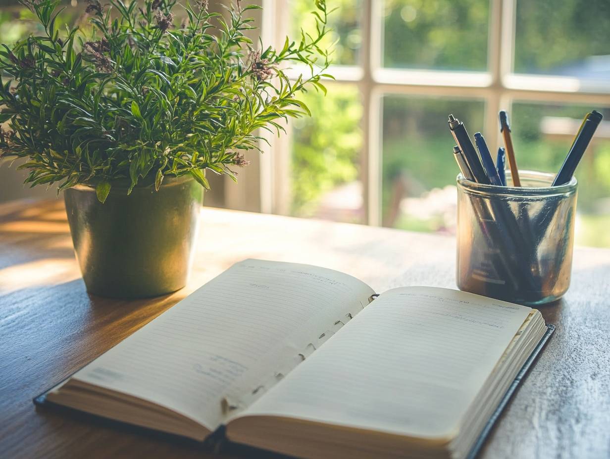 Book and pens on a desk 