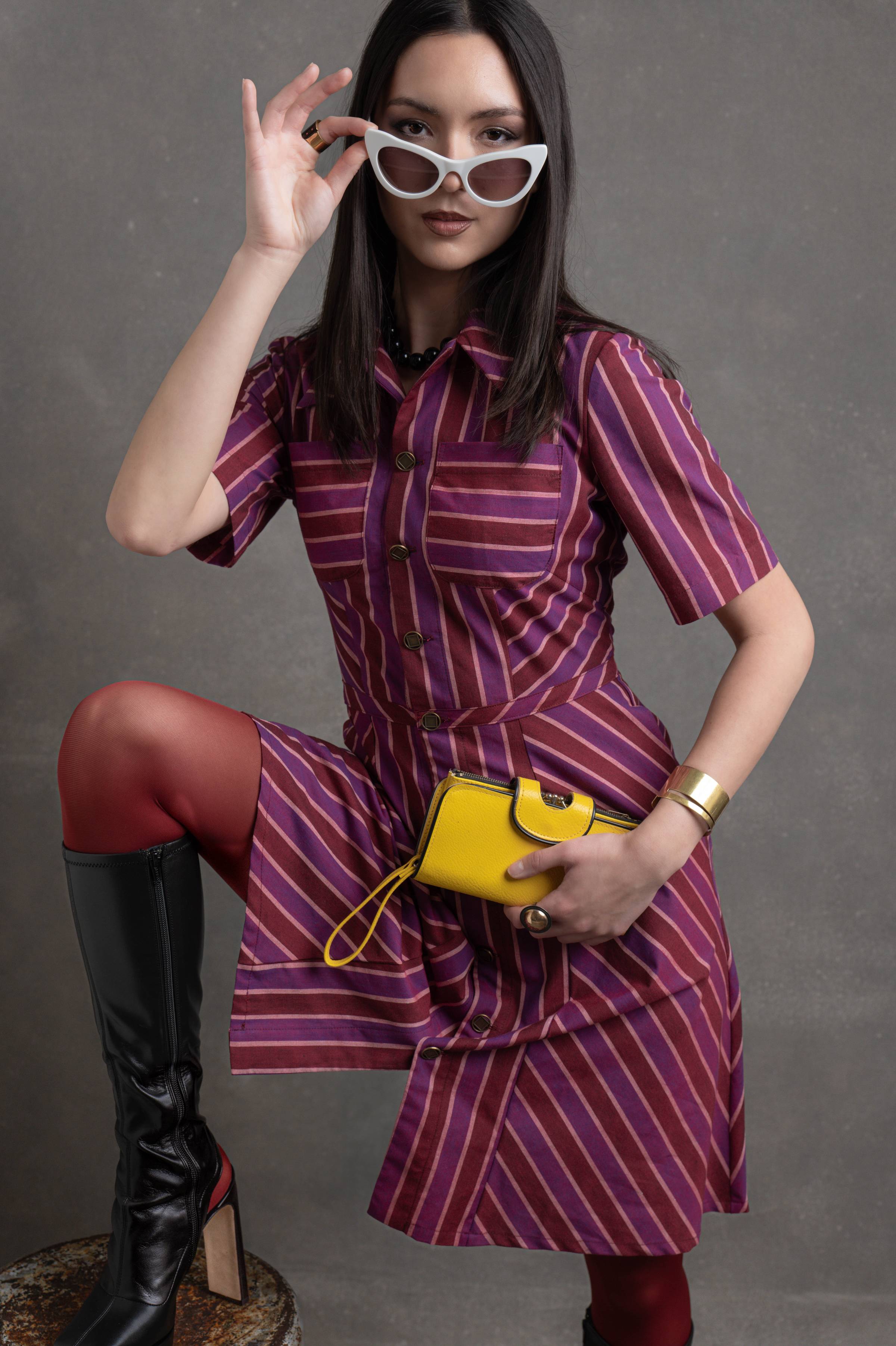Stripe dress design with handloom fabric.