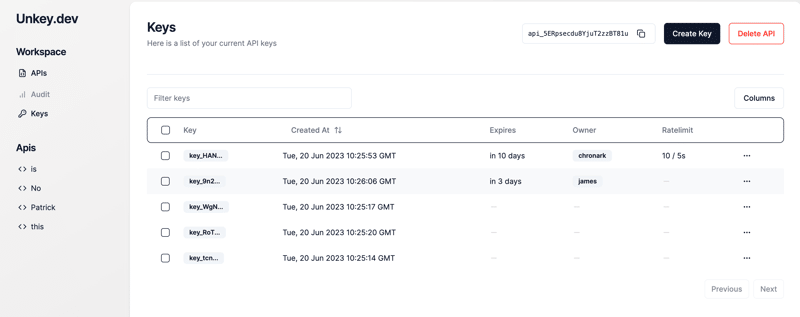 Unkey - API Key Management