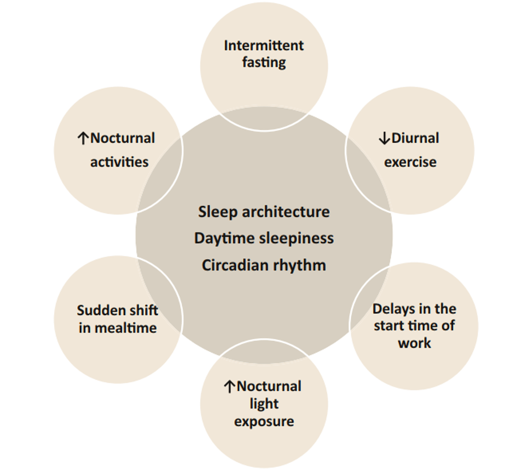 The figure below shows the different factors that may affect sleep during Ramadan