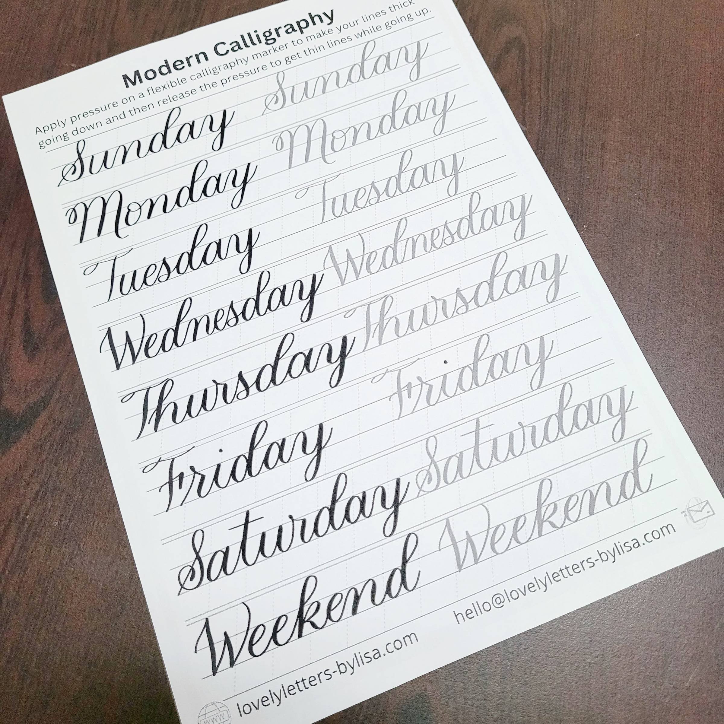 calligraphy weekdays