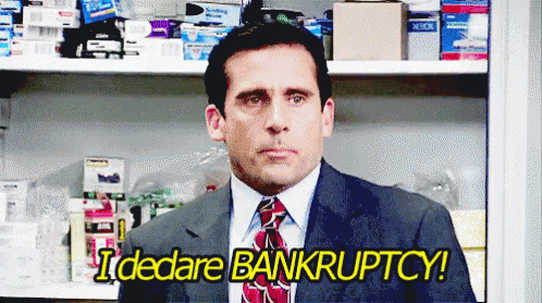 Steve Carell as Michael Scott on The Office screaming, "I declare Bankruptcy!"
