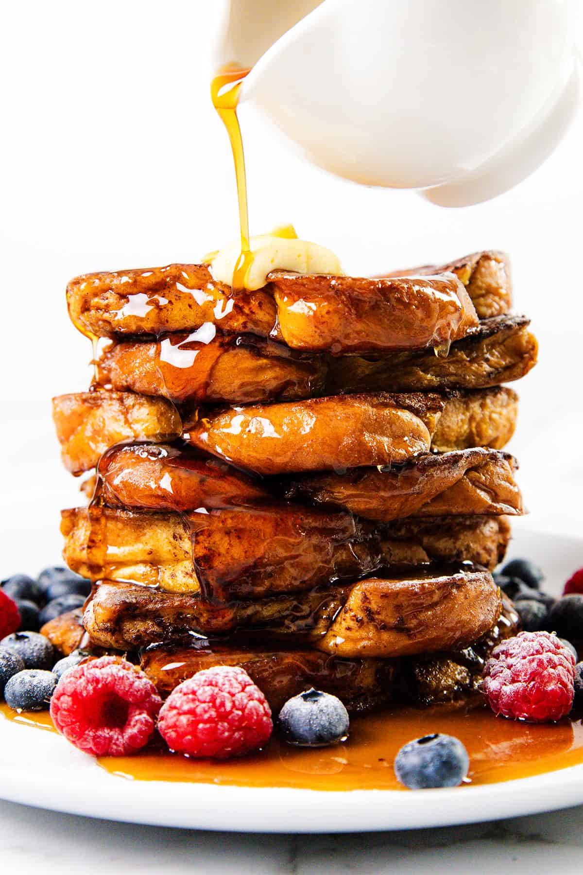 french toast stack with butter and syrup