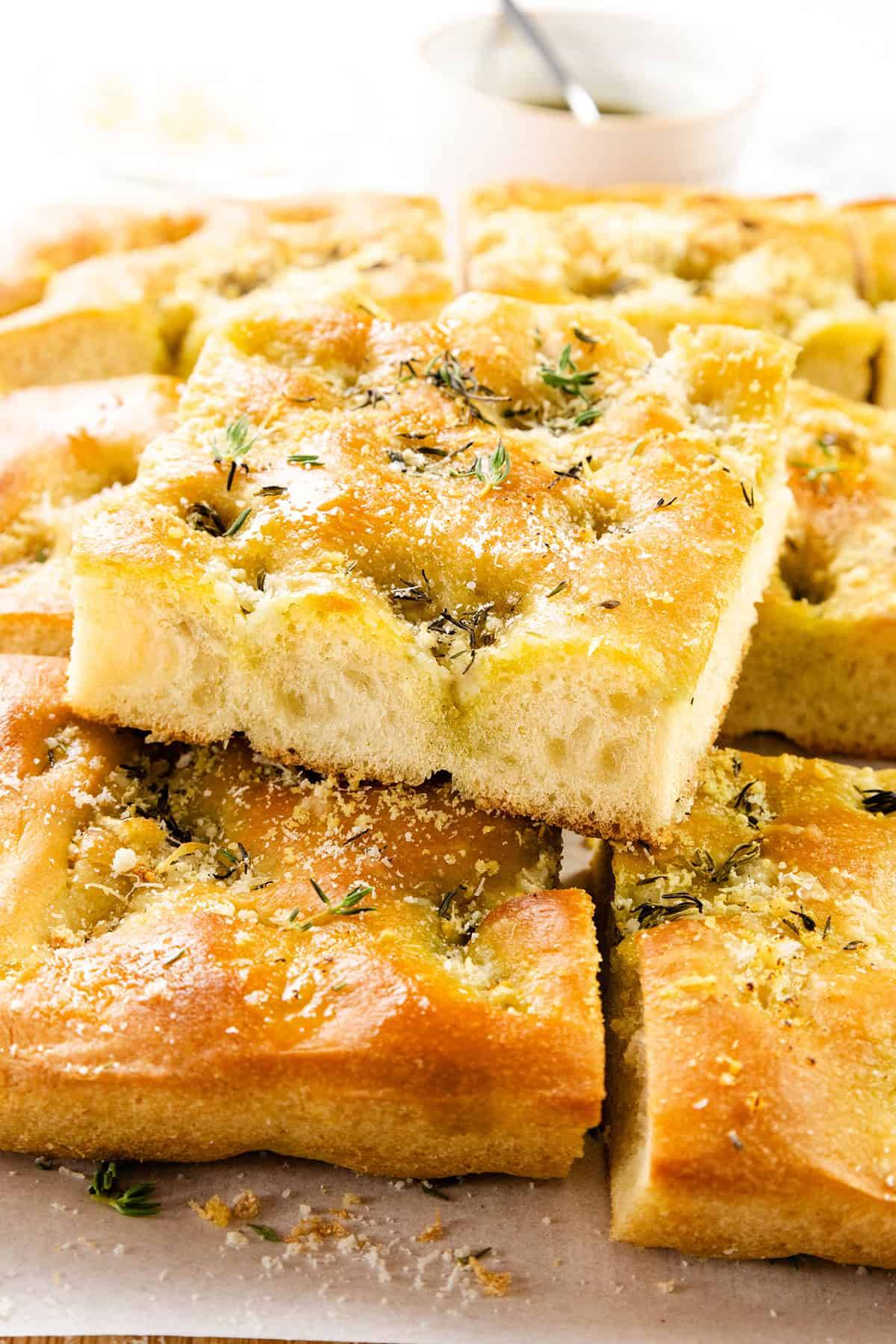 garlic focaccia bread with pesto