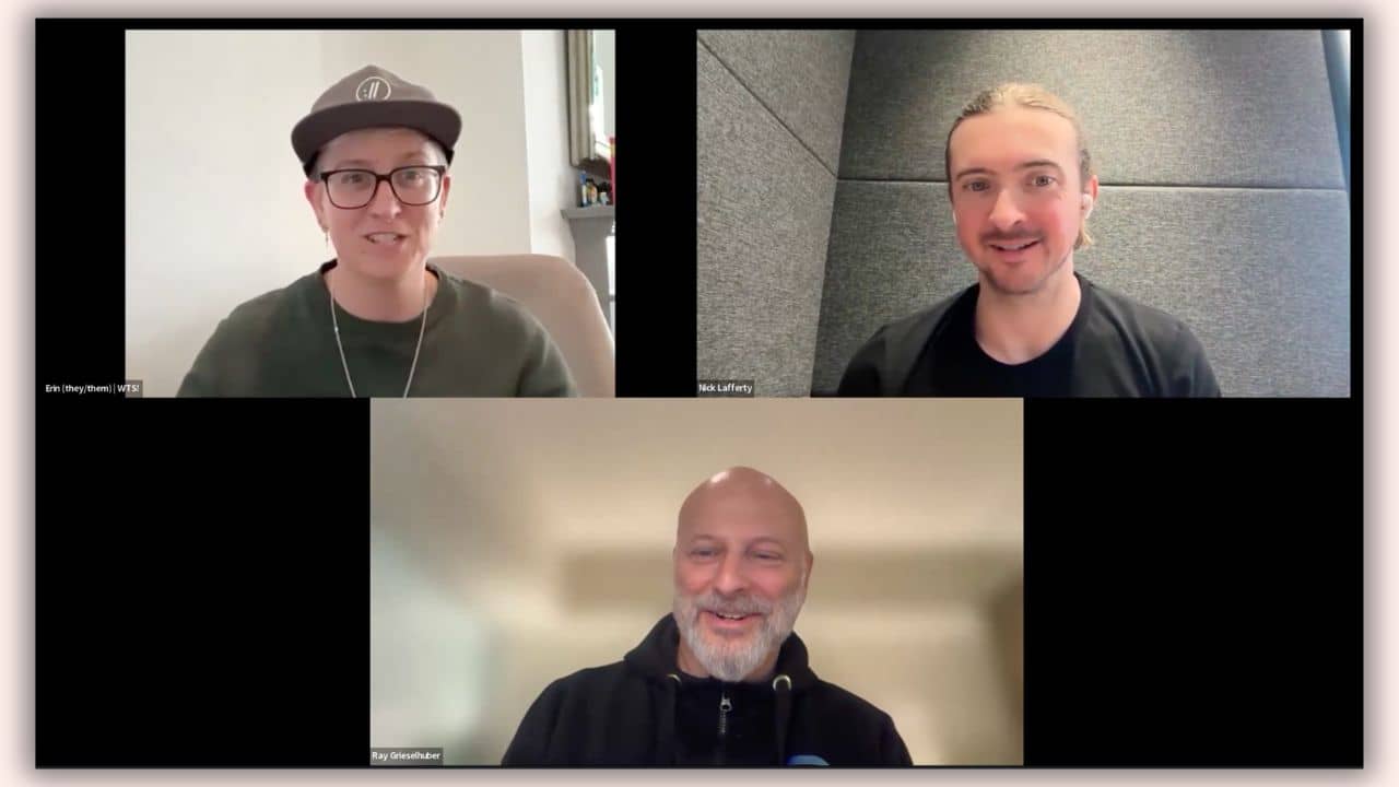 Erin Simmons, Nick Lafferty and Ray Grieselhuber speaking during a virtual WTSTalk about using AI agents to automate marketing, business and operations tasks.