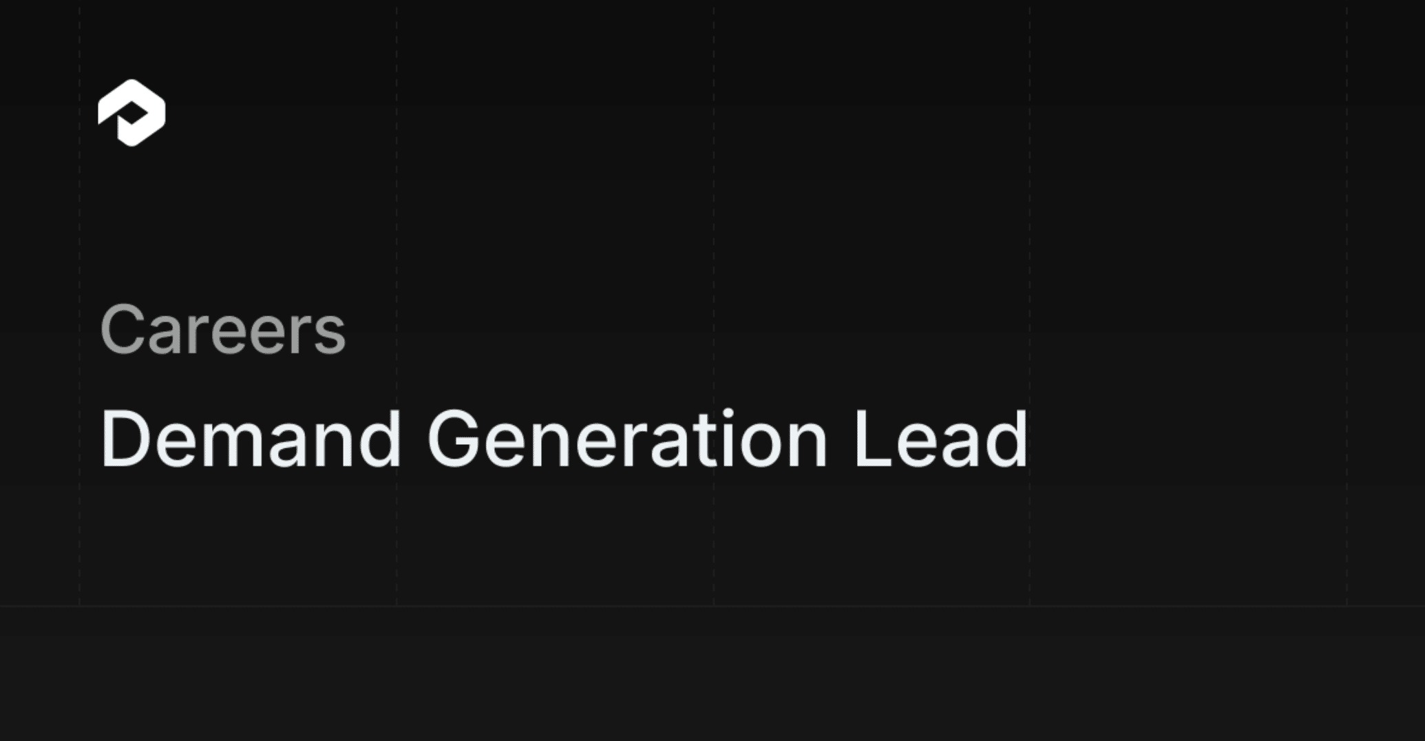 Dark-themed graphic with the heading “Careers” and the job title “Demand Generation Lead,” accompanied by a minimal logo in the corner.