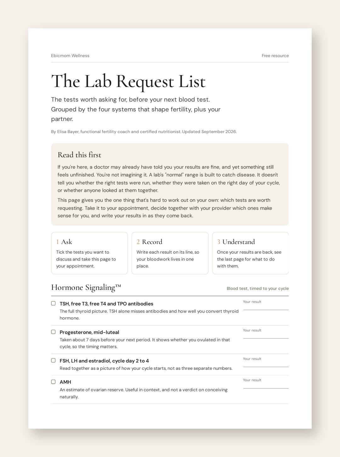 First page of the Lab Request List
