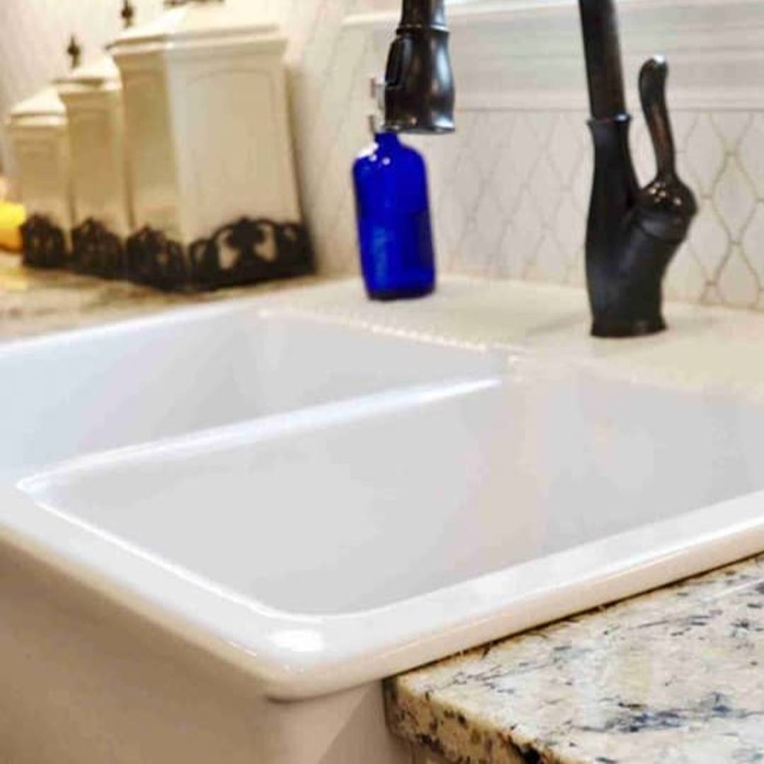 porcelain white sink in a kitchen.