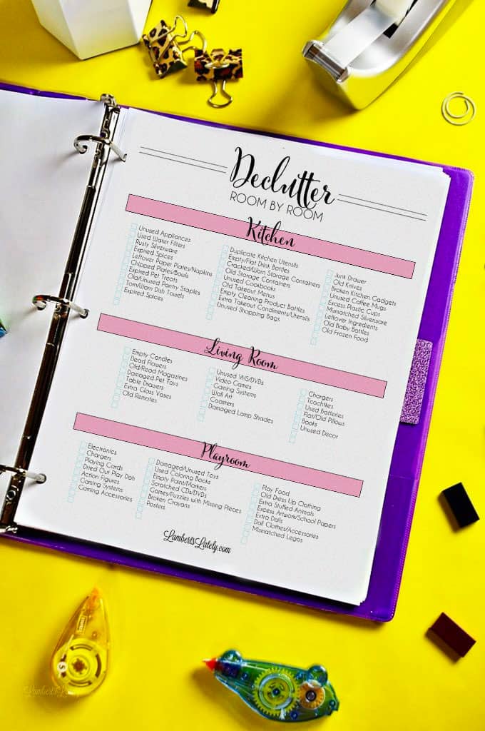 home decluttering checklist in a notebook.