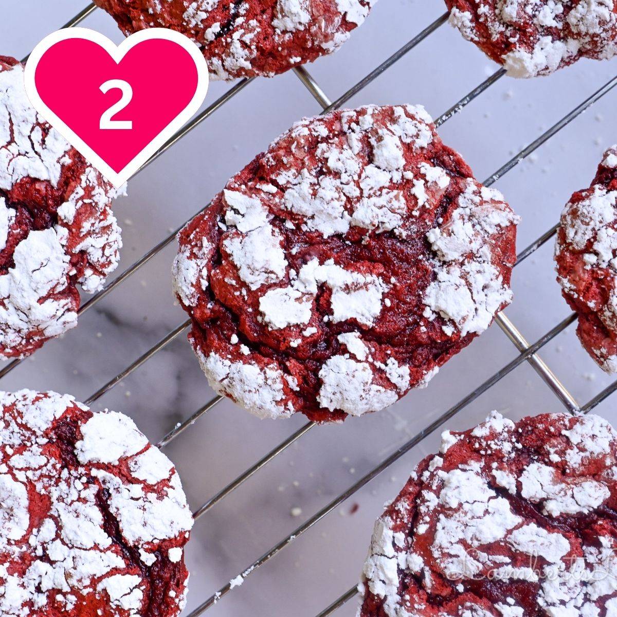 #2 - red velvet cookies on a baking rack.