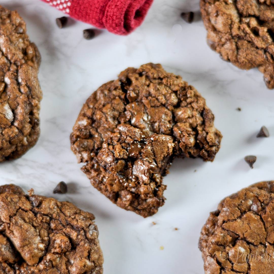 brownie cookie with a bite taken out.