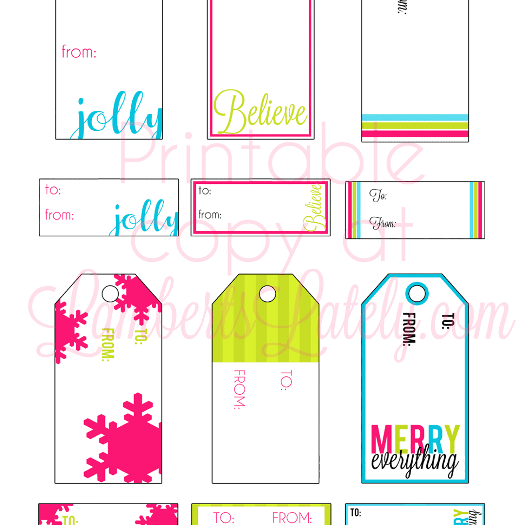 collage of colorful christmas gift tags.