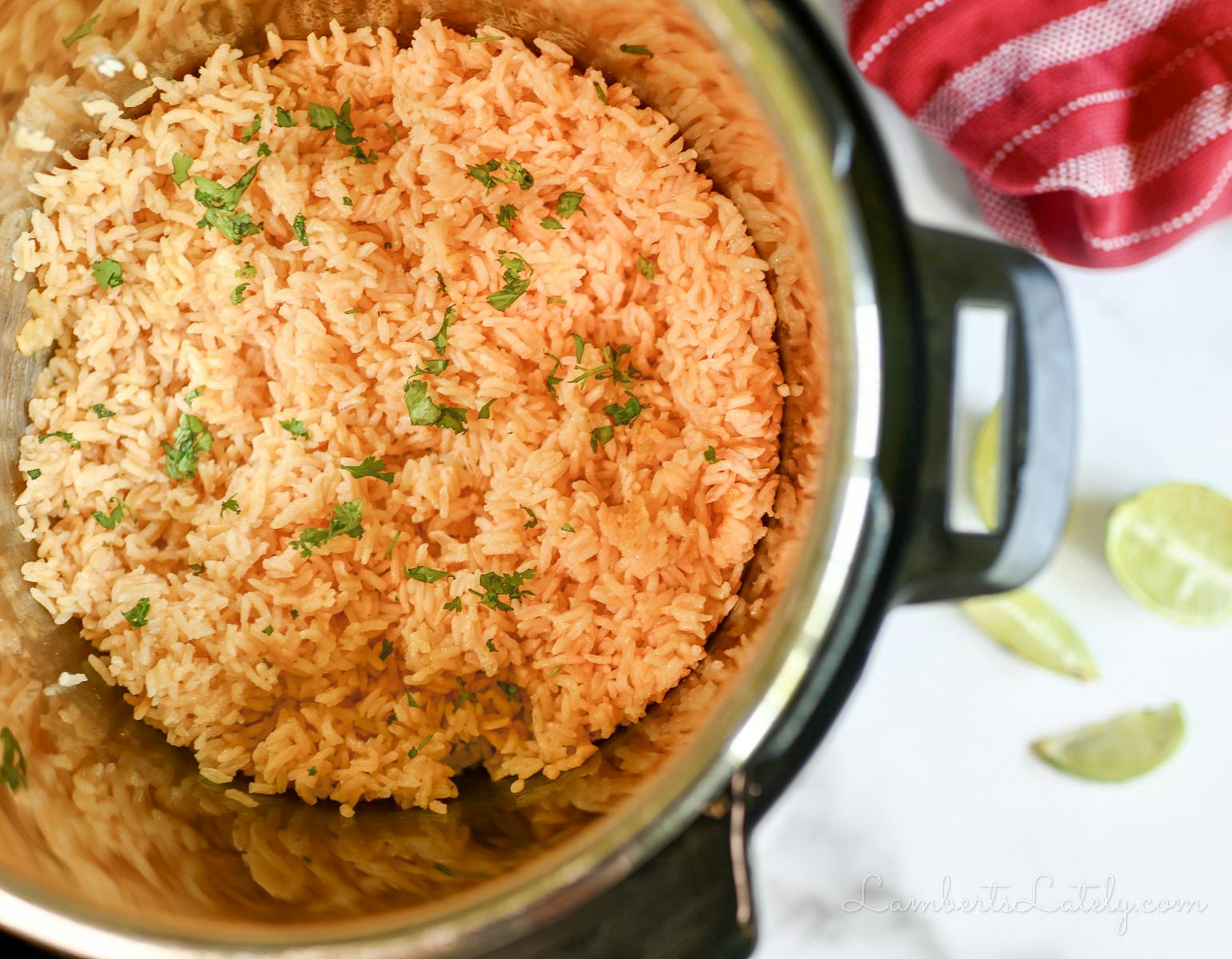 mexican rice covered in cilantro in an instant pot.