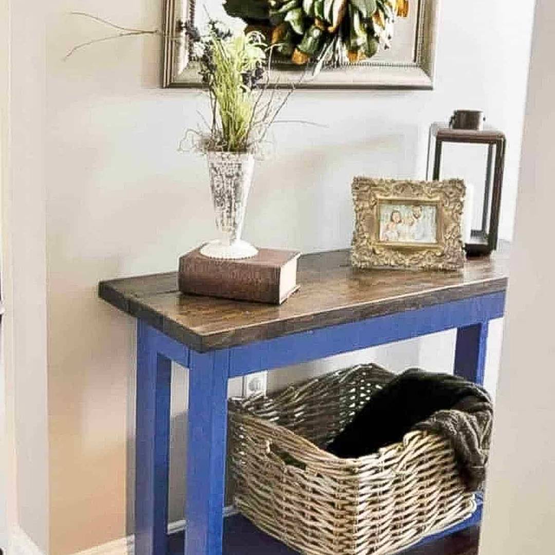 decorated console table.