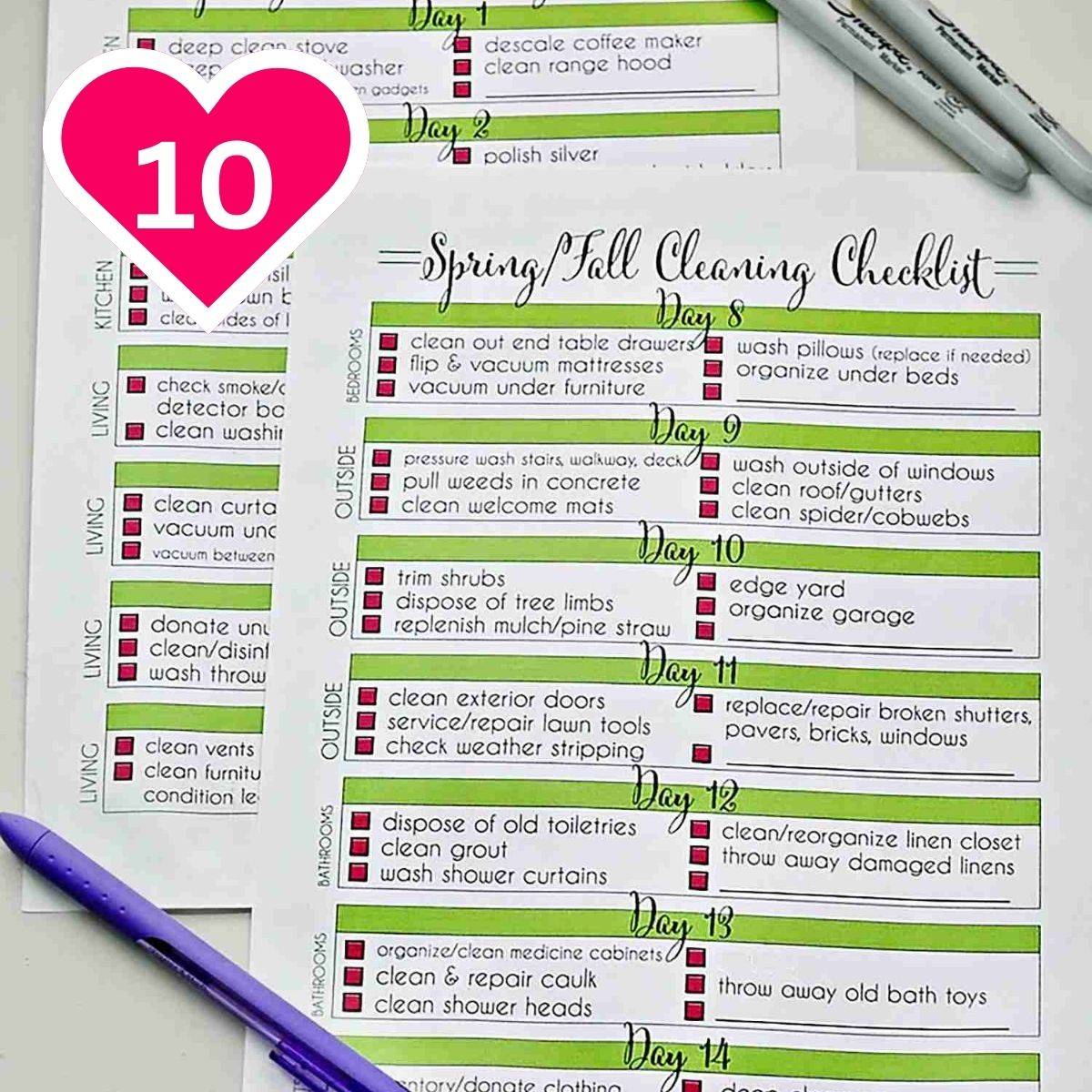 #10 - spring/fall cleaning checklist printables.