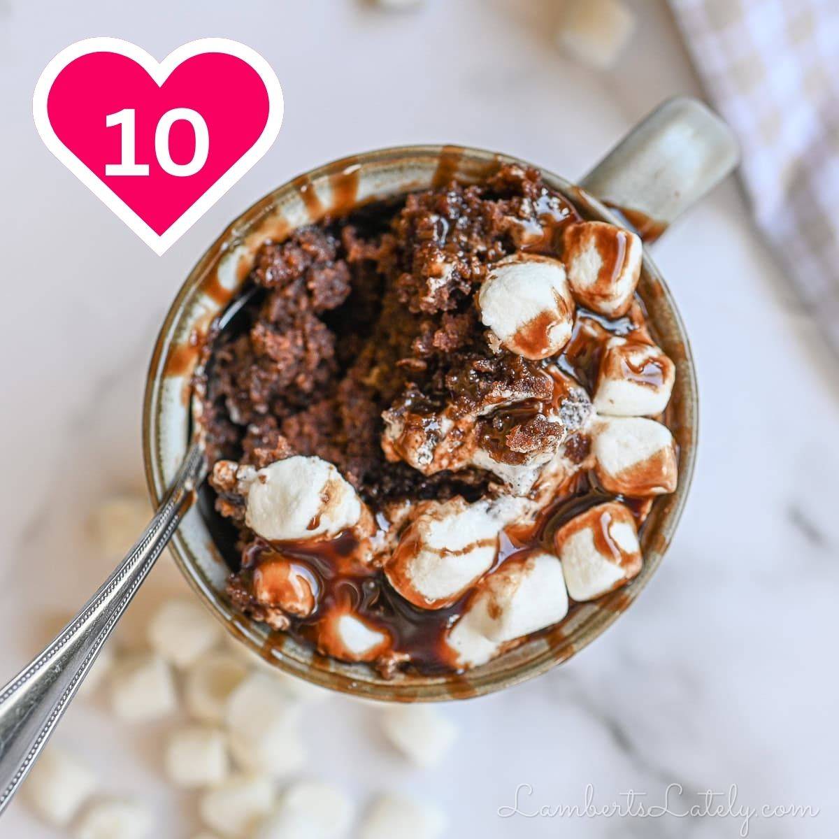 10 - hot chocolate mug cake with marshmallows.