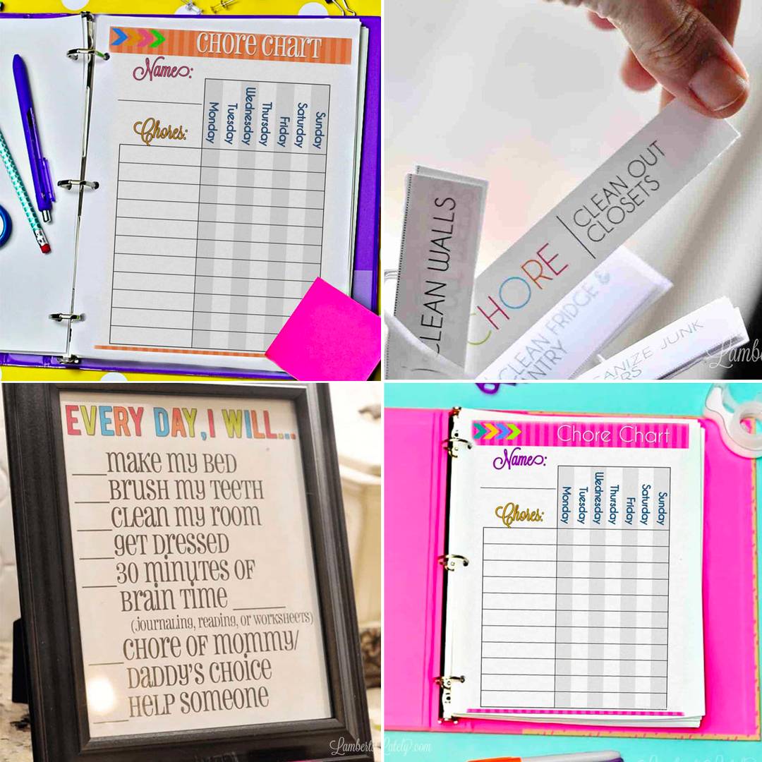 collage of printable chore charts.