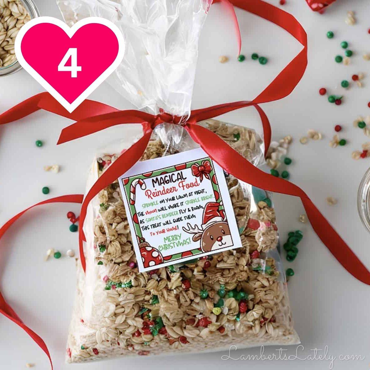 4 - bag of reindeer food, tied shut, with a printable tag.