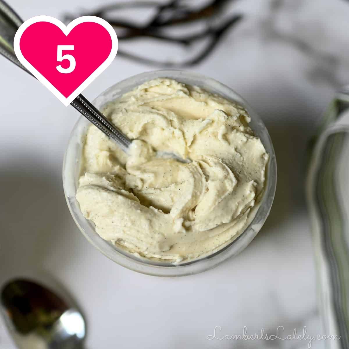 #5 - vanilla ice cream in a ninja creami container, with a spoon.