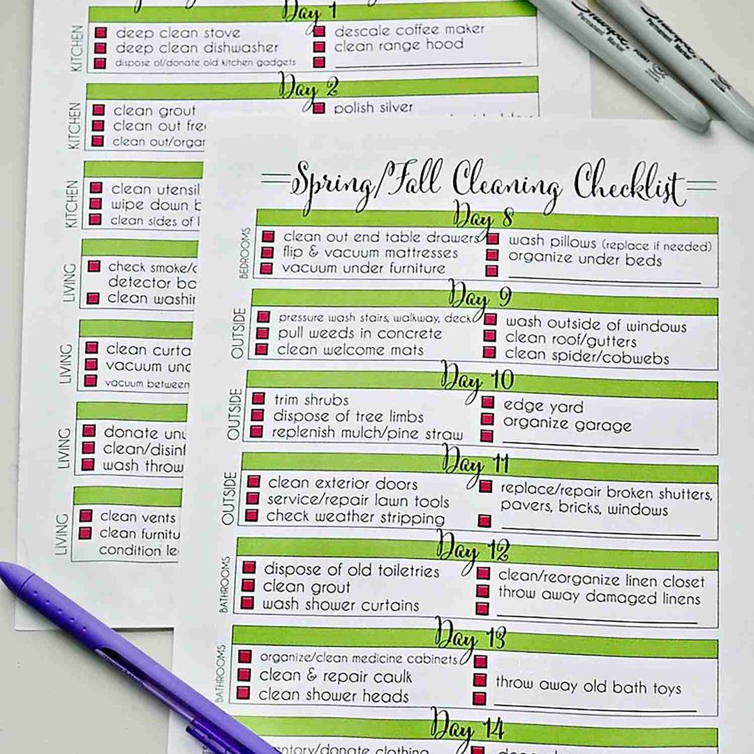 spring/fall cleaning checklist printables.