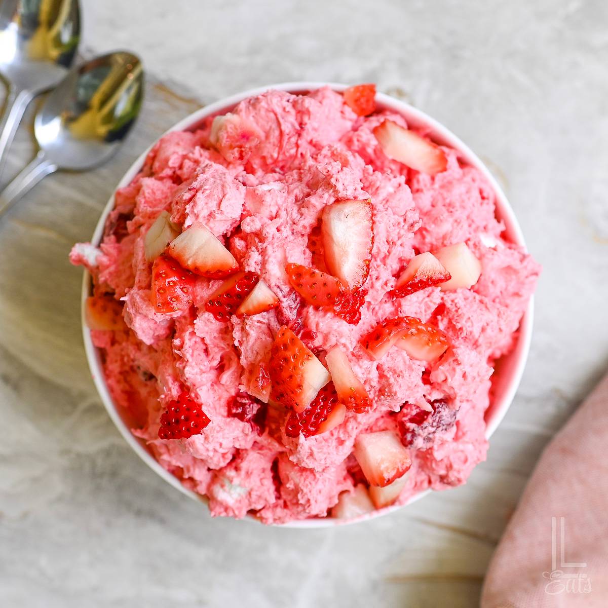 bowl of strawberry fluff salad.