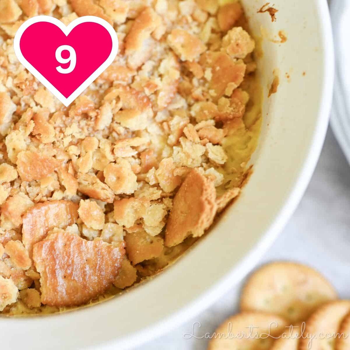 #9 - ritz cracker chicken casserole in a baking dish.