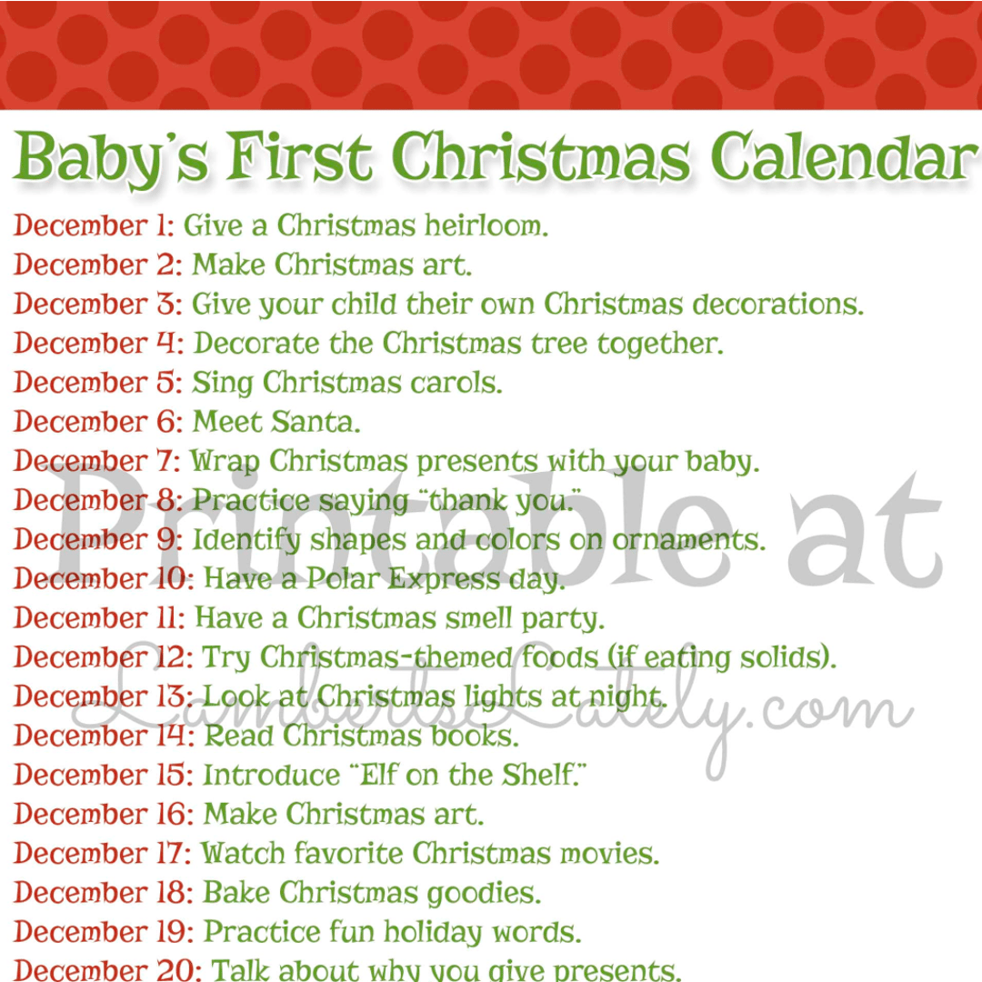 baby's first christmas calendar of activities.