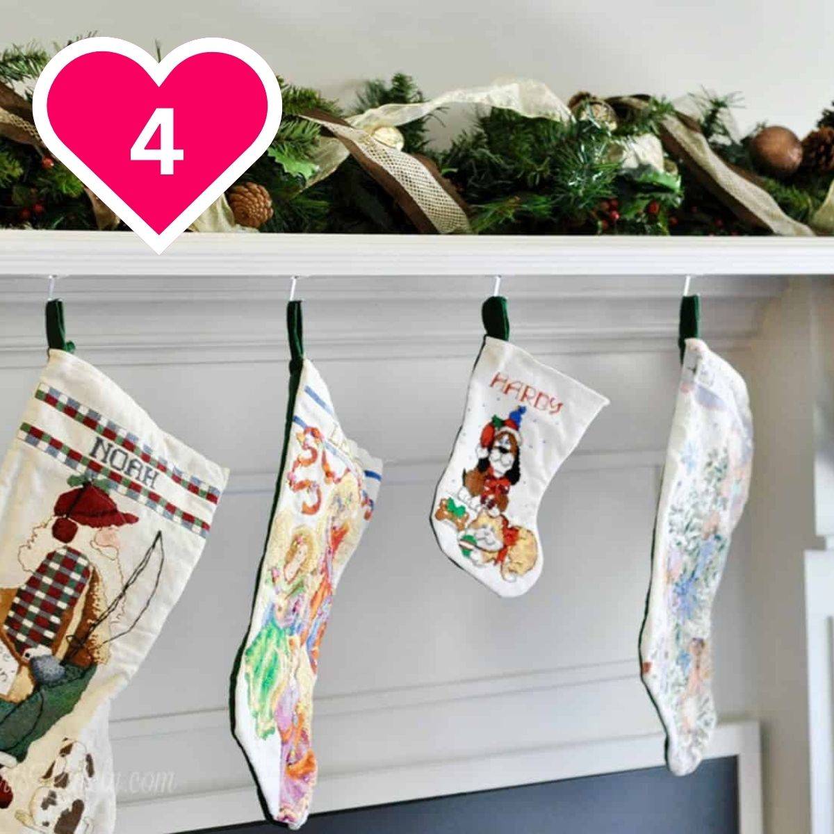 #4 - stockings hanging on a mantle.