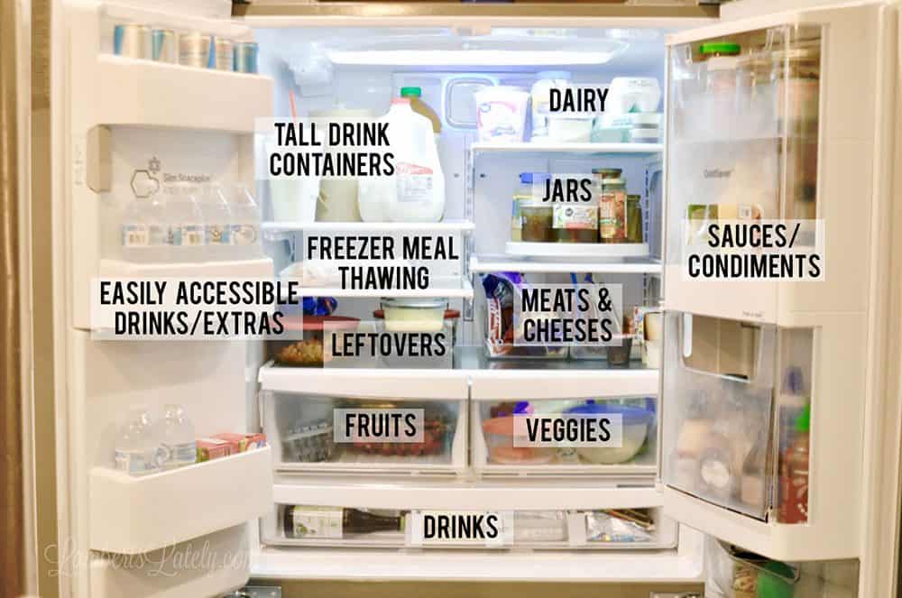 labeled open refrigerator, showing zones.