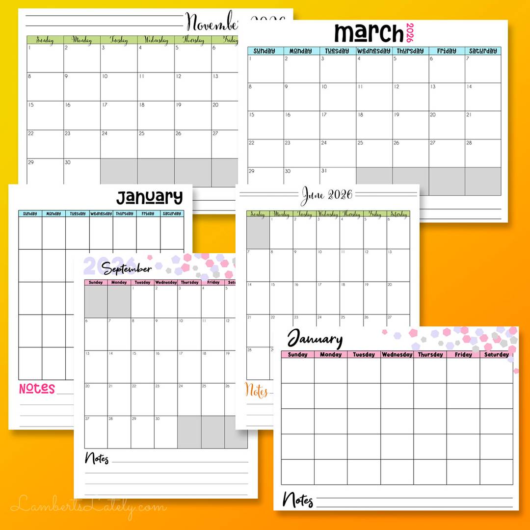 collage of different calendar printables, different styles.