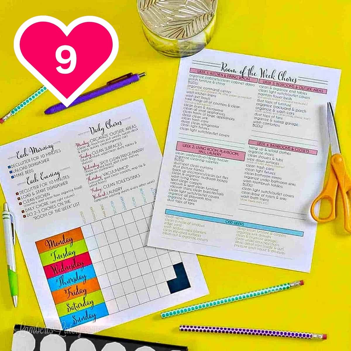 #9 - two cleaning schedule printables.
