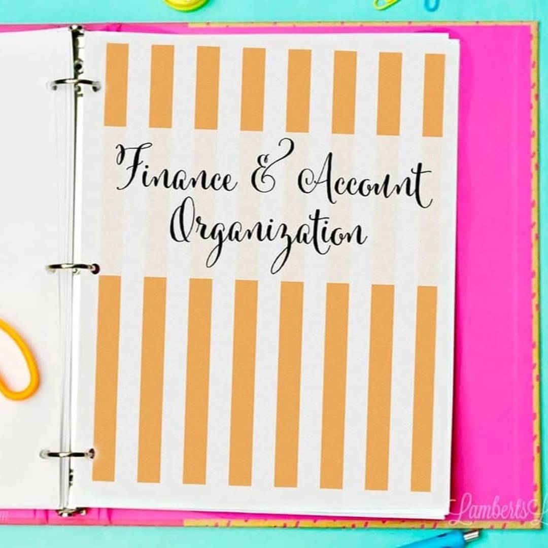 finance and account organization cover page in a notebook.