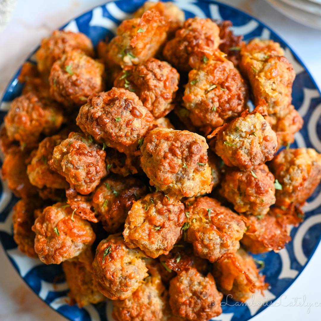 cream cheese sausage balls on a plate.